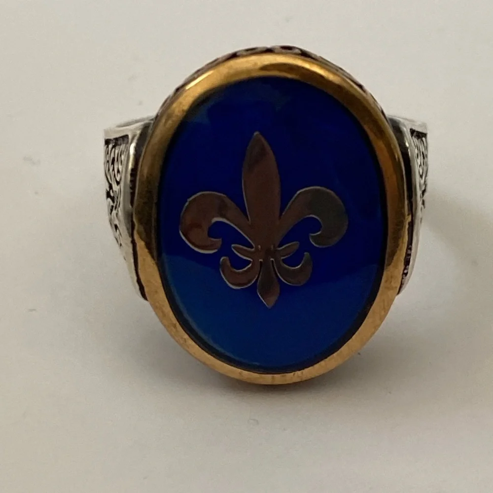 925 Sterling silver fleur de lis blue ring